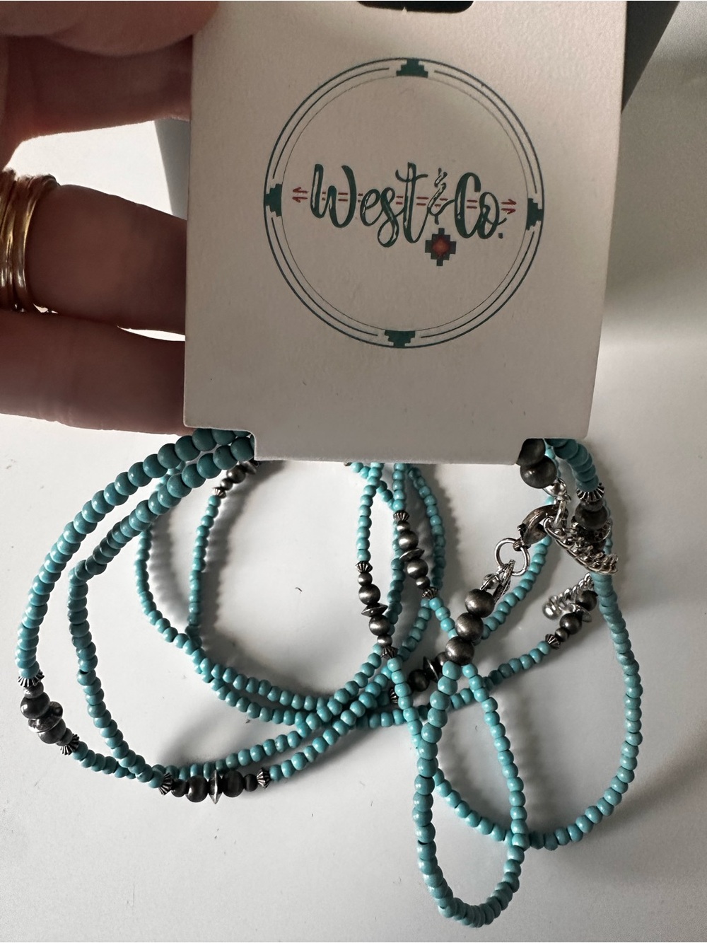 NWT West & Co Turquoise and Silver Tone Beaded Long Necklace